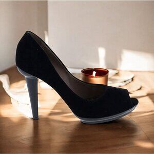 BOTTEGA VENETA Black Velvet Peeptoe Heels Size 37/7 NEW New in box